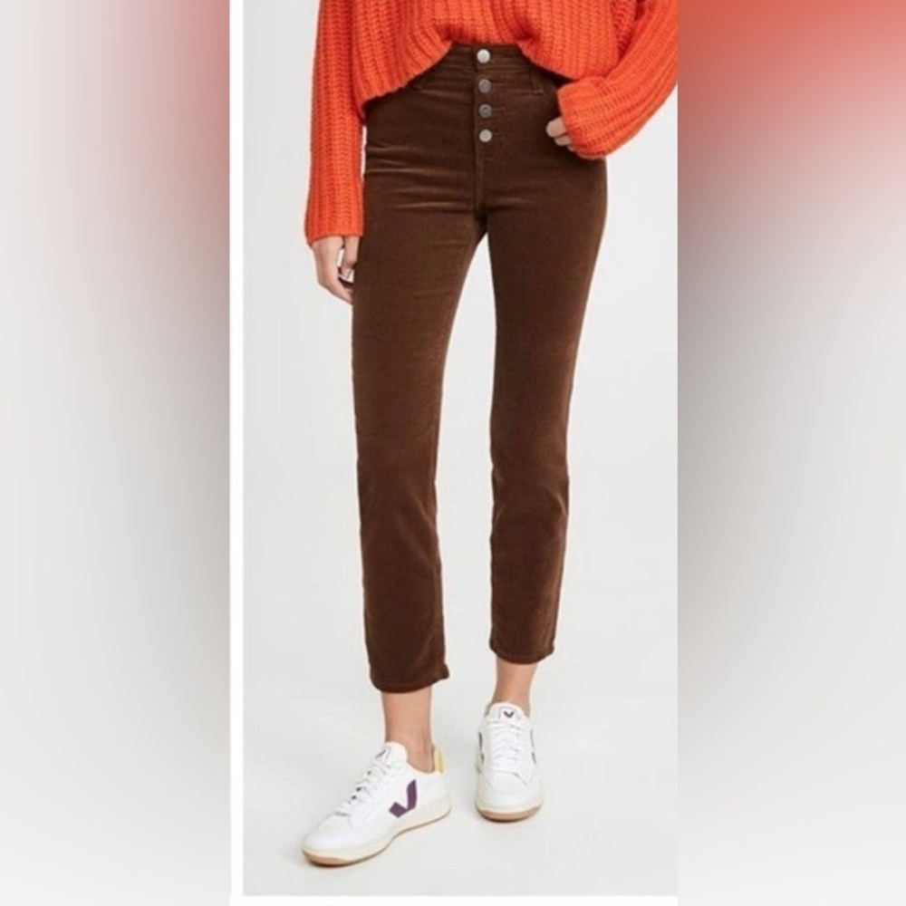 Isabelle corduroy high-rise button-upstraight leg crop pant